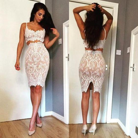 Two Piece Mermaid Dress White Homecoming Dresses Ana Sweetheart CD11658