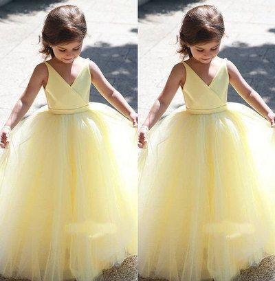 V Neck Yellow Homecoming Dresses Kaiya Flower Girl Dresses CD12108