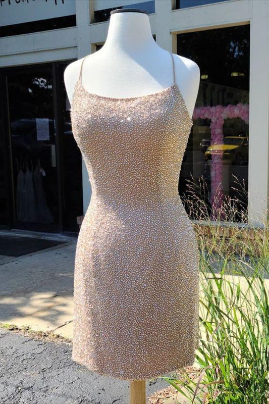 Sparkle Tight Peach Dress Cocktail Homecoming Dresses Lace Myla With Up Back CD12340