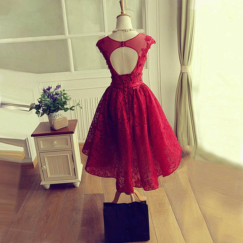 Fashionable Wine Red High Low Homecoming Dresses Catalina Lace Party Dress CD12803