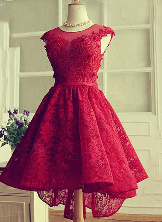 Fashionable Wine Red High Low Homecoming Dresses Catalina Lace Party Dress CD12803