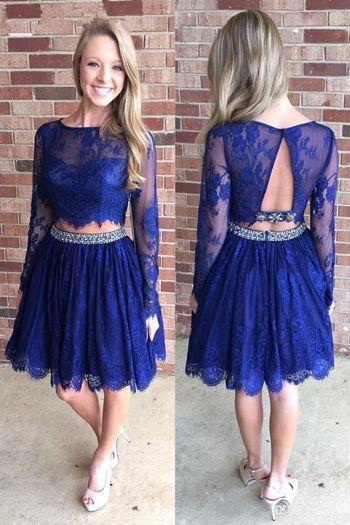 Long Sleeve Blue Homecoming Dresses Shirley CD13499