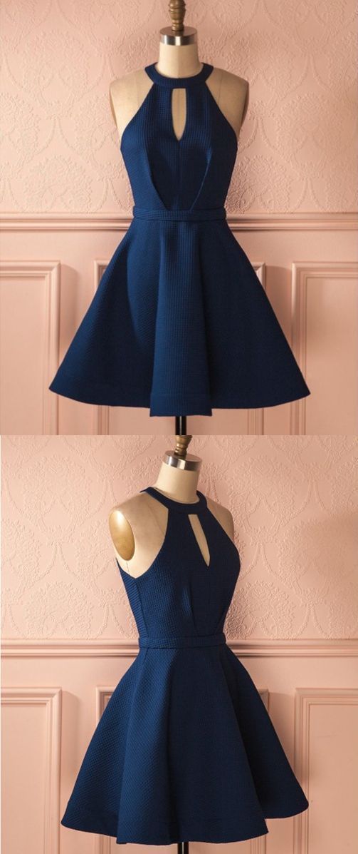 Keyhole Dark Homecoming Dresses Kamryn Cocktail Blue Dresses Short Dresses CD1357