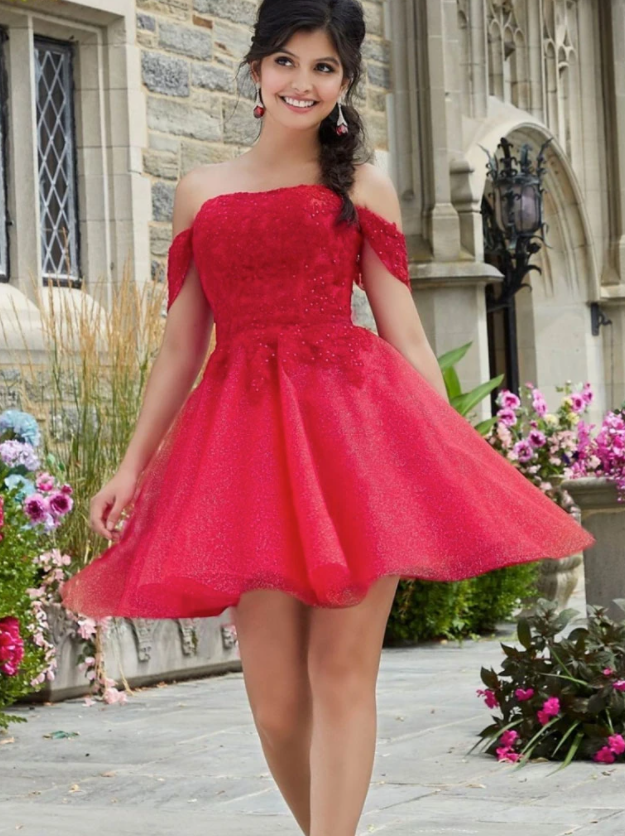 Red Cocktail Lace Regina Homecoming Dresses Tulle Short Red Tulle Dress CD13703