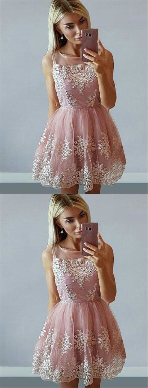 Sleeveless Dresses Janey Lace A Line Cocktail Homecoming Dresses Pink Cheap CD14035