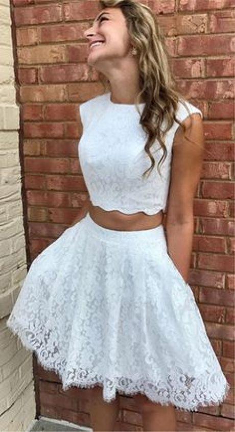 Two Piece Crew Above-Knee White With Pockets Homecoming Dresses Selah Lace CD1464