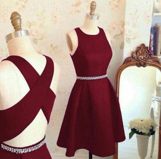 Short Burgundy Homecoming Dresses A Line Nadine Cocktail Cross Back Short Party Dress Dresses CD148