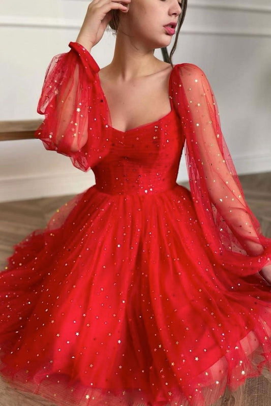 Red Tulle Caylee Homecoming Dresses Cocktail Short Dress Red Tulle Dress CD15452