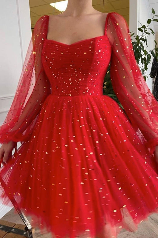 Red Tulle Caylee Homecoming Dresses Cocktail Short Dress Red Tulle Dress CD15452