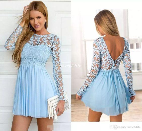 Cocktail Katelyn Homecoming Dresses Pretty Girl Dress Long Sleeve Appliques Dress Mini Short CD155