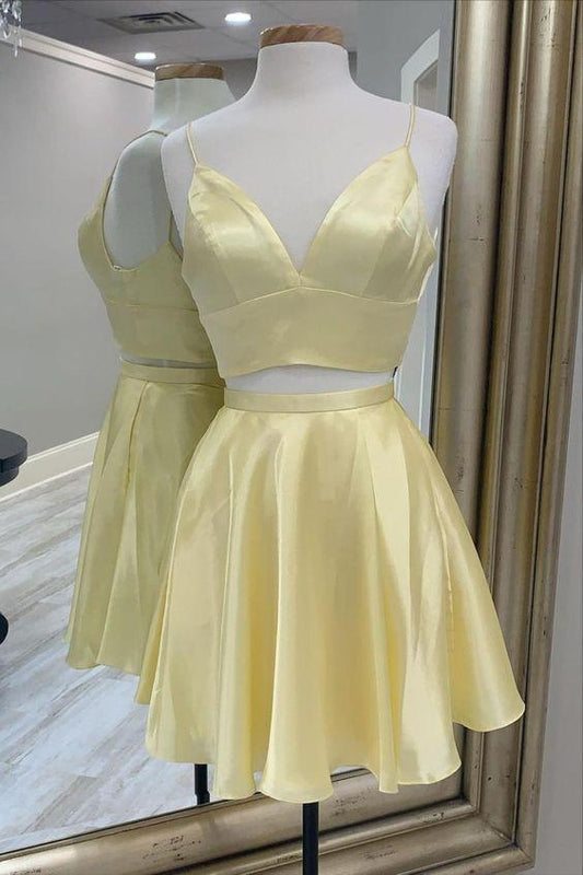 Yellow Two Piece Homecoming Dresses Adelyn Short CD16272