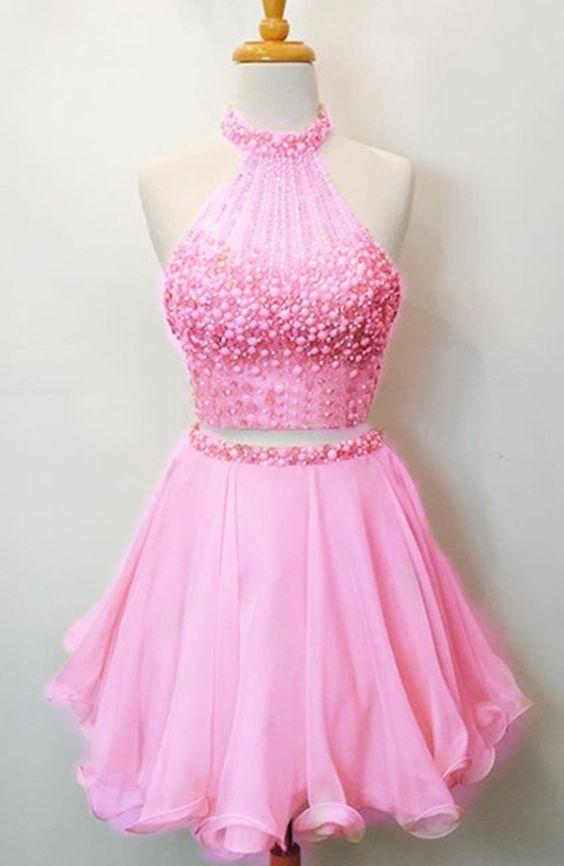 Two Piece Beaded Party Dress Gown Pink Sonia Homecoming Dresses CD1680