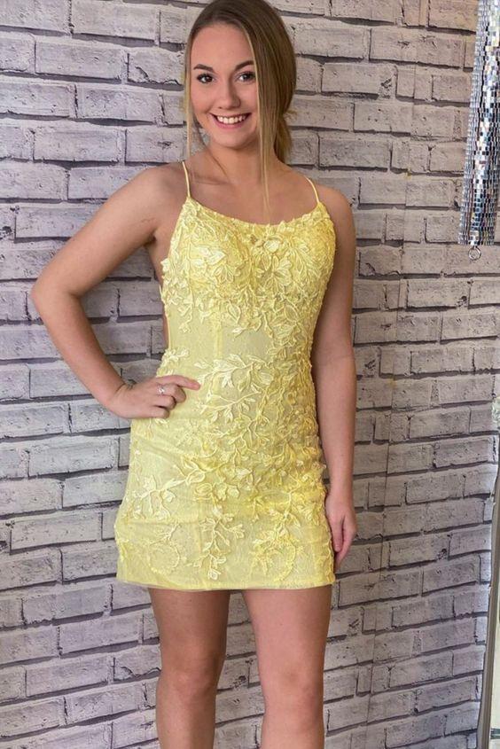 Yellow Aubrey Lace Homecoming Dresses Party Dress Party Dresses DH17048