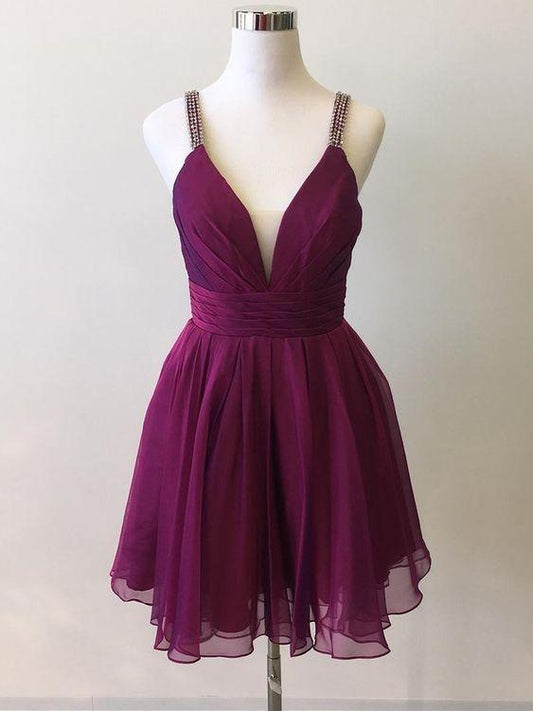 V Neck Sleeveless Chiffon Cocktail Homecoming Dresses A Line Cierra Dresses CD1769