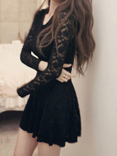 Homecoming Dresses Lace Mara Black Round Neck Long Sleeve CD1860