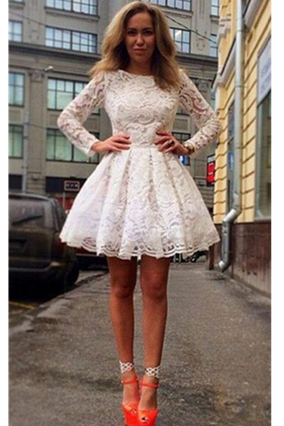 Long Sleeves Classy Dayami Homecoming Dresses Lace Short Pretty For Teens CD1961