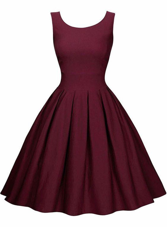 Homecoming Dresses Valeria Cocktail Womens Elegant Round Neck 1950s Retro Dress Pleated CD2024