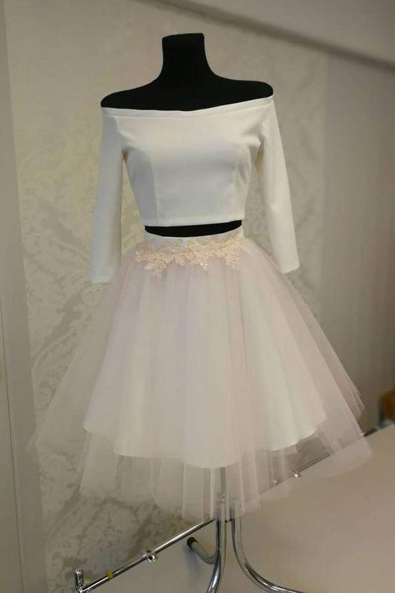 White Homecoming Dresses Two Pieces Tanya Short Dress Tulle CD2029