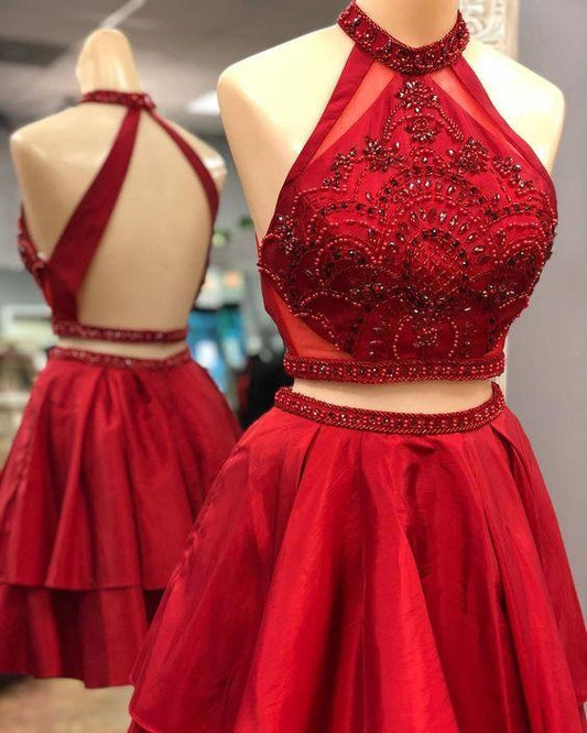 Two Piece Short Red With Homecoming Dresses Lola Backless CD2058