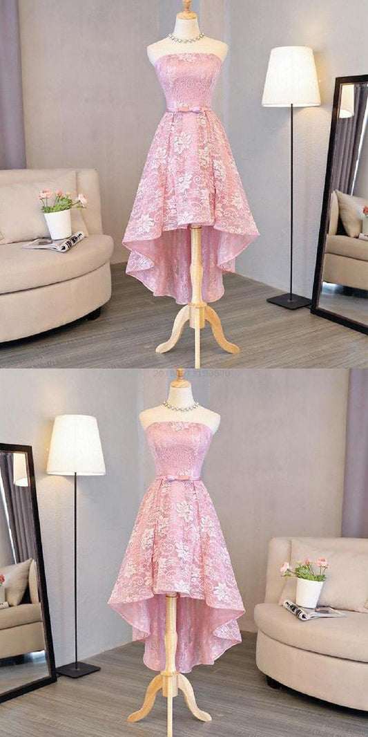 Nice Esmeralda Lace Homecoming Dresses Pink High Low Dress High Low Dress Dress DH206