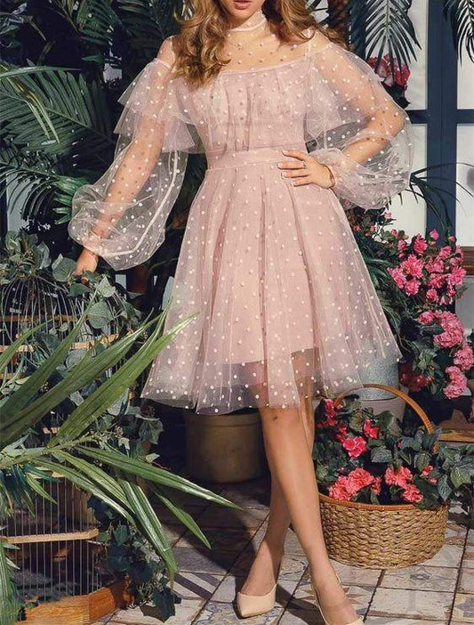 Cute Short Princess Pink Homecoming Dresses Hayden Lace Long Sleeves CD2060