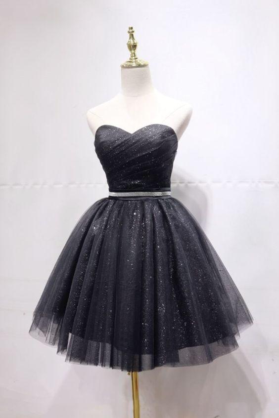 Princess A-Line Black Party Dress With Sweetheart Homecoming Dresses Jacquelyn Lace And Up Back DH20666