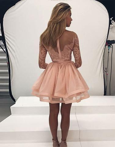 Long Sleeve Tulle Zipper Back Marin Homecoming Dresses Lace Party Dress CD209