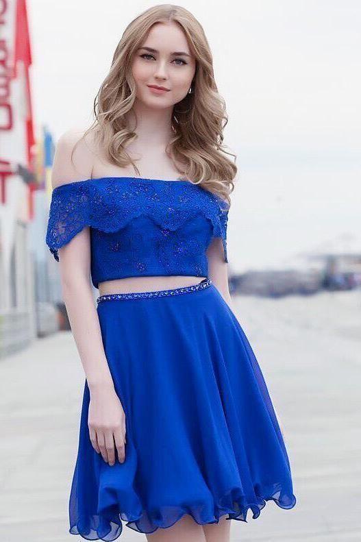 Homecoming Dresses Lace Royal Blue Cheryl Two Piece Dress Sexy Short Party Dress For Party DH2133