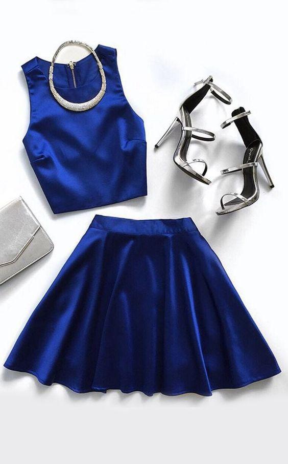 Two Piece Homecoming Dresses Royal Blue Leslie Simple CD2134