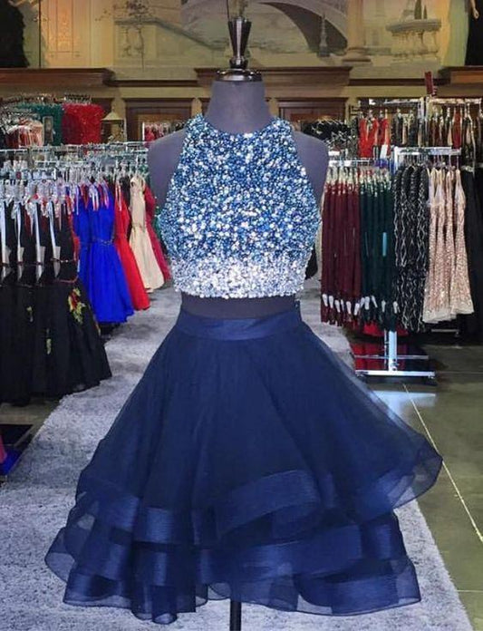 Short Homecoming Dresses Elyse Two Piece With Ombre Sequin Beads CD2166