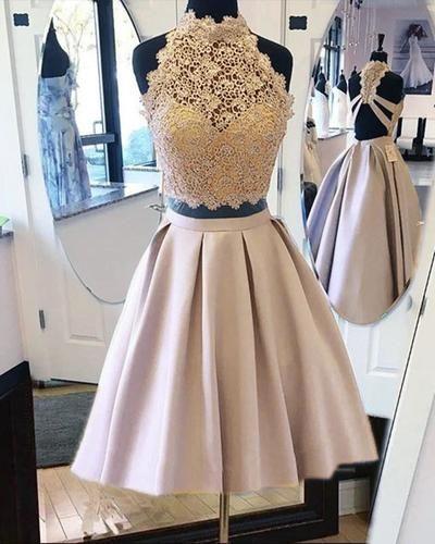 Crop Satin Deborah Homecoming Dresses Lace Skirt Two Piece CD22303