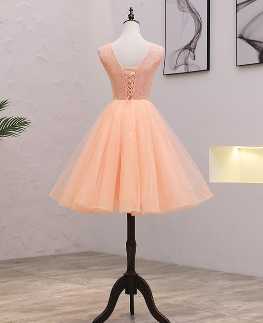 Cute Flowers Pink Lace Jayla Homecoming Dresses And Applique Round Neckline Party Dress DH22425