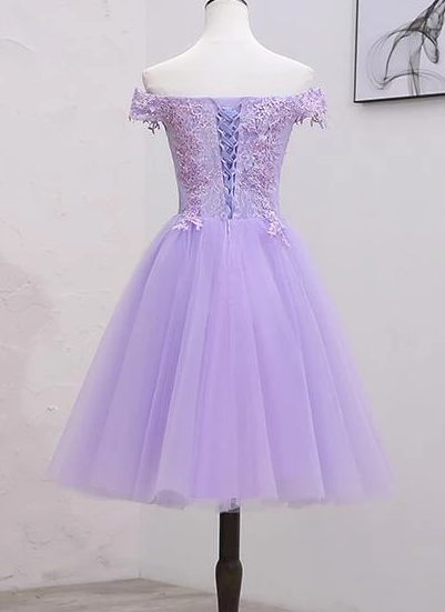 Light Purple And Tulle Off The Homecoming Dresses Piper Lace Shoulder Short Party Dress CD2250