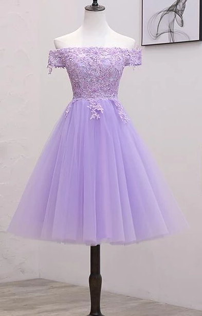 Light Purple And Tulle Off The Homecoming Dresses Piper Lace Shoulder Short Party Dress CD2250