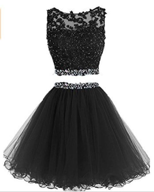 Moira Two Pieces Homecoming Dresses Short Beaded Party Dresses Tulle Applique CD2255