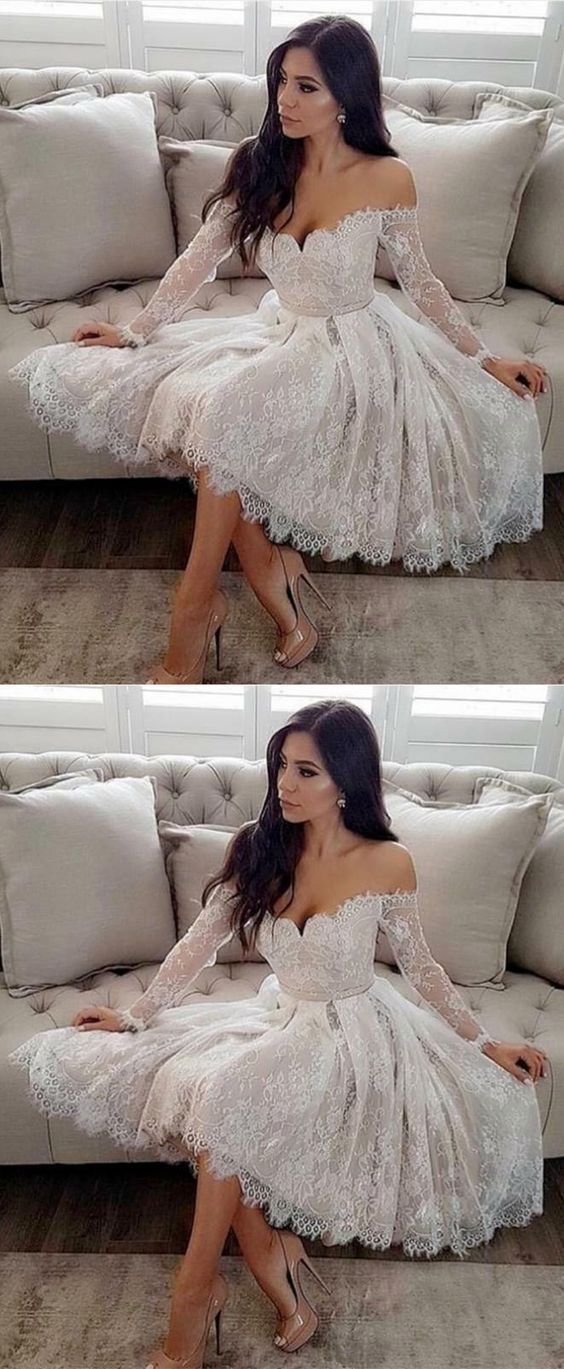 Homecoming Dresses Presley A-Line Off-The-Shoulder Long Sleeves CD226