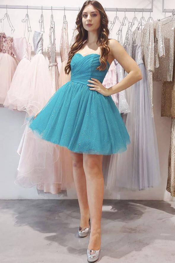 Blue Tulle Nataly Homecoming Dresses A Line Cocktail Short Simple A-Line Short Dress CD22784