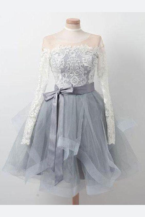 Elegant Long Sleeves Organza Kaila Homecoming Dresses Lace Zipper Back Short CD227