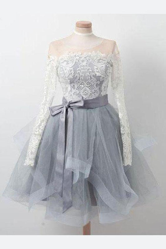 Elegant Long Sleeves Organza Kaila Homecoming Dresses Lace Zipper Back Short CD227