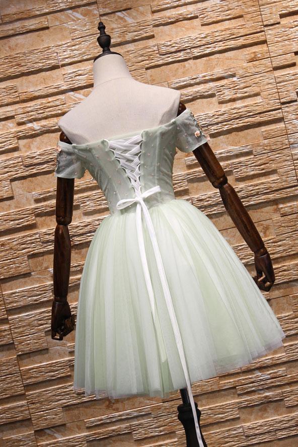 Light Mint Green Knee Length Floral Sweetheart Lace Leila Homecoming Dresses Party Dress Tulle Short DH22968