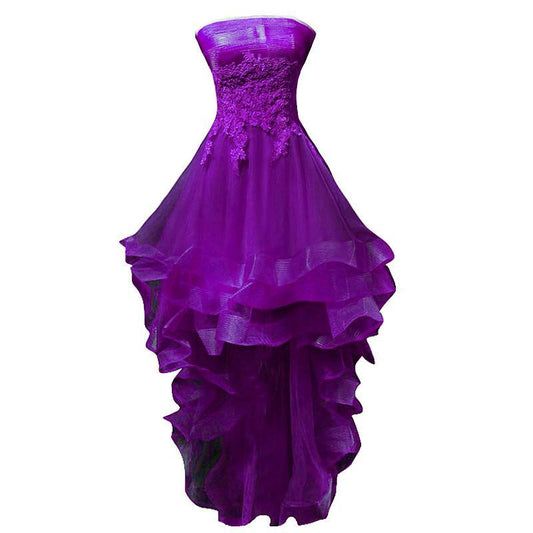 Homecoming Dresses Lace Maria Purple Tulle With High Low Party Dress Formal Dress Purple DH23135