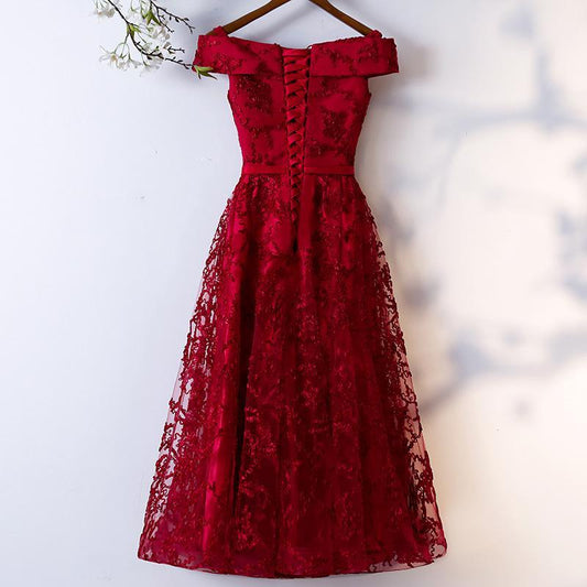 Dark Red Homecoming Dresses Lace Iyana Off Shoulder Short Party Dress Formal Dress Wine Red DH23215