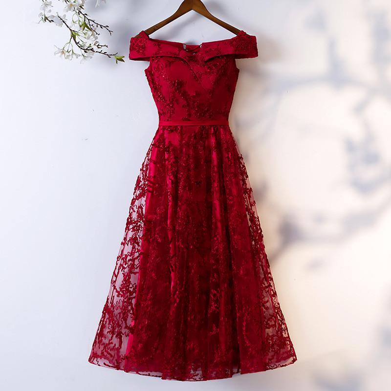 Dark Red Homecoming Dresses Lace Iyana Off Shoulder Short Party Dress Formal Dress Wine Red DH23215