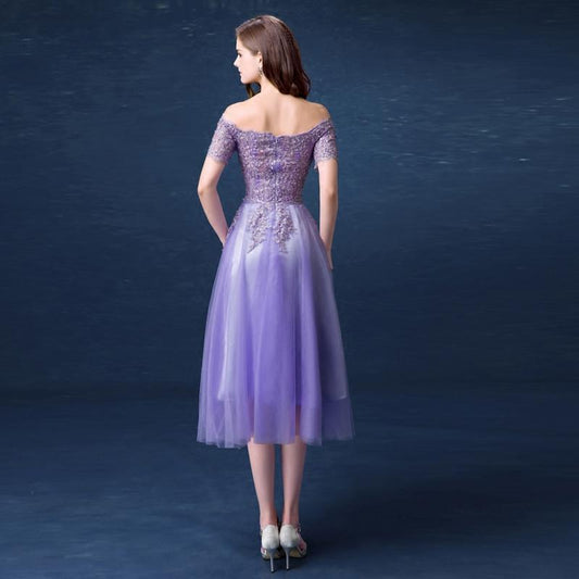 Lavender Tulle Short Applique Beaded Off Shoulder Homecoming Dresses Lace Desirae Party Dress Short DH23216