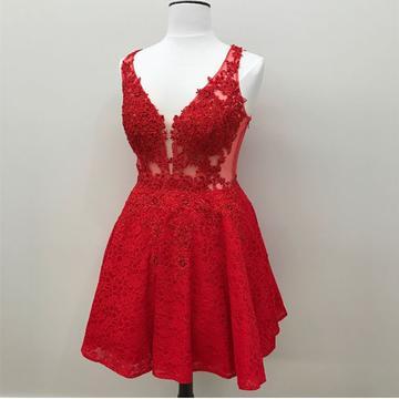 Short Mini Rosemary Homecoming Dresses Cocktail Lace Beaded Dresses V Neck CD23904