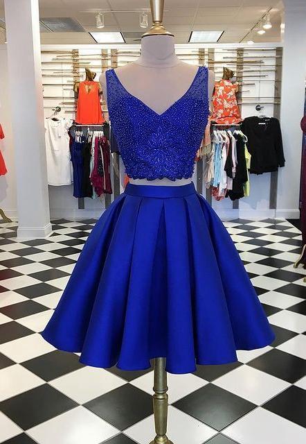 With Beading Top Homecoming Dresses Kendall Royal Blue Two Pieces Dance Dresses CD23948