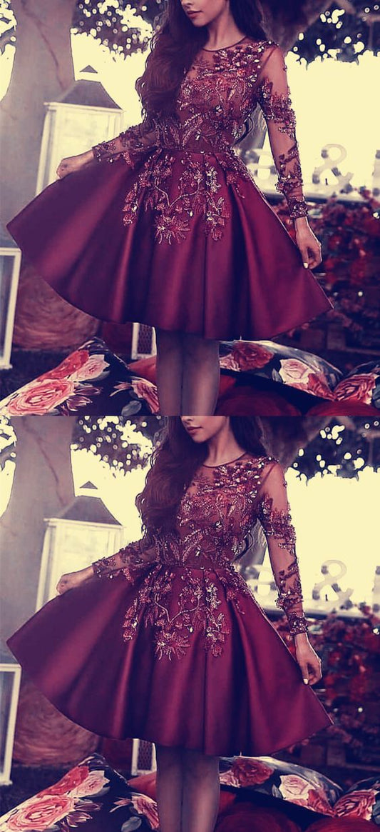 Long Sleeves Burgundy Pamela Homecoming Dresses CD24054