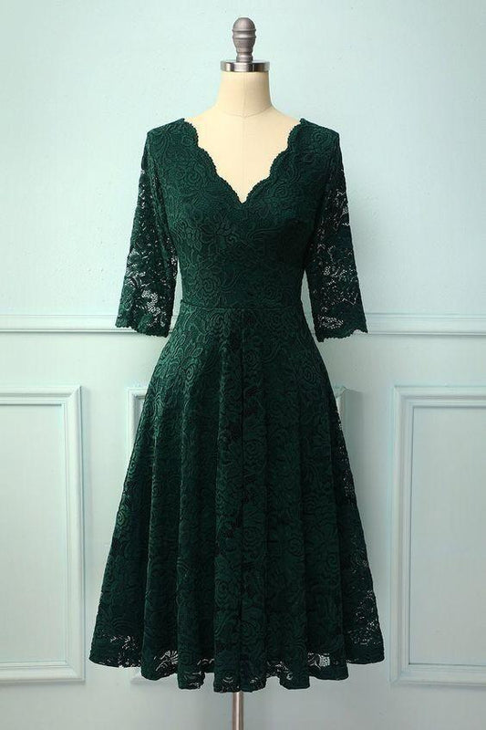 3/4 Sleeves Formal Dress Homecoming Dresses Lace Annalise With Green V Neck CD24288