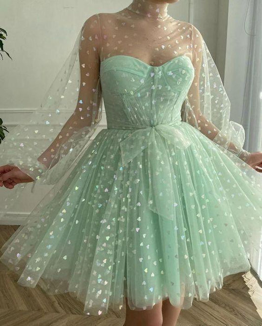 A-Line Tulle Trudie Homecoming Dresses Evening Dresses Long Sleeves Princess Gown CD24398