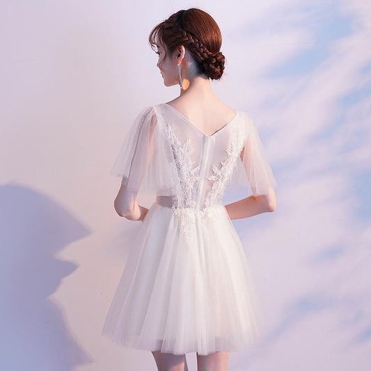 Short Lovely Tulle Lace Ivory Jean Homecoming Dresses And Mini Short Party Dress Graduation Dress DH24555